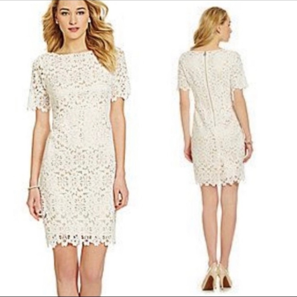 Antonio Melani Edith Floral White Cream Nude Lace Sheath Dress 0 Cocktail Formal
